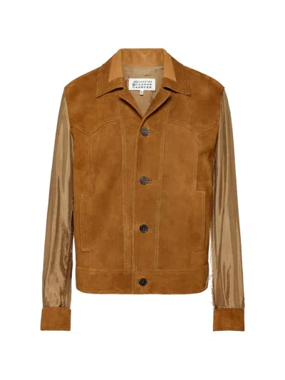Maison Margiela Suede Bomber Jacket In Brown