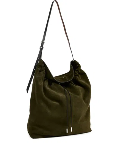 Maison Margiela Suede Drawstring Shoulder Bag In Green