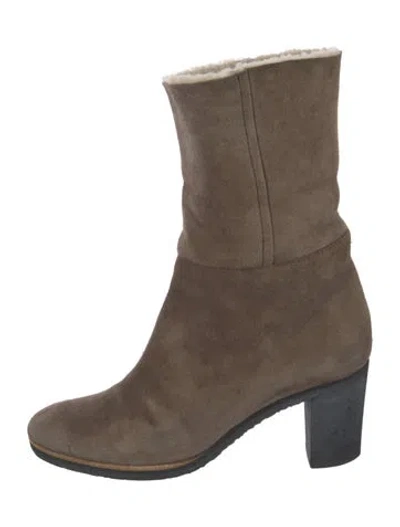 Pre-owned Maison Margiela Suede Fur Trim Boots In Neutrals