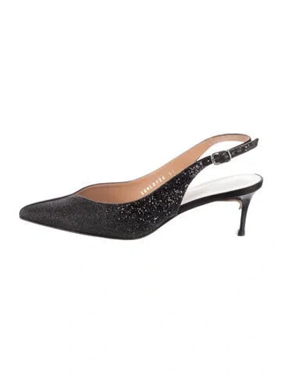 Pre-owned Maison Margiela Suede Glitter Accents Slingback Pumps In Black
