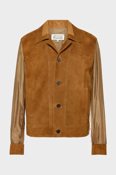 Maison Margiela Suede Leather Jacket Woman Sand In Brown