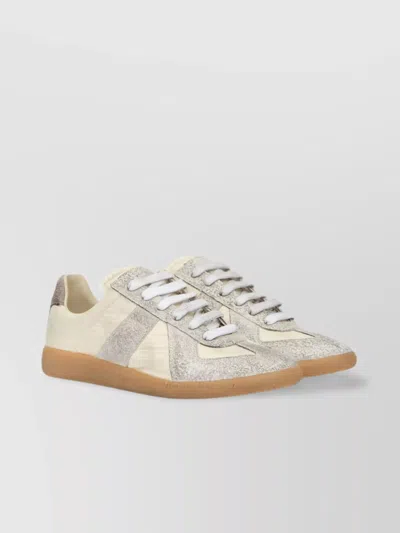 Maison Margiela Suede Panel Lace-up Low-top Trainers In Neutral