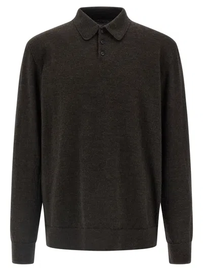 Maison Margiela Men Suede Patch Polo Shirt In Brown