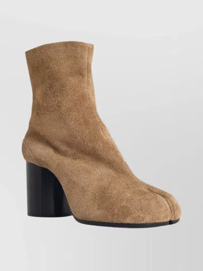 Maison Margiela Suede Tabi Ankle Boots With Chunky Heel In Brown