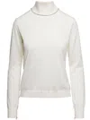 Maison Margiela White High Neck Sweater With Contrasting Stitching In Wool Woman In 103f