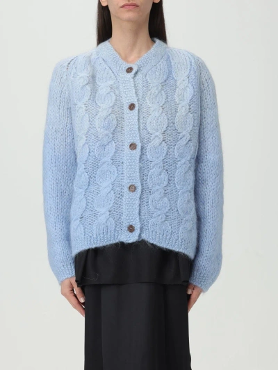 Maison Margiela Collarless Mohair Blend Cardigan In Blue