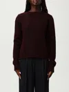 Maison Margiela Dropped Shoulder Burgundy Wool Sweater With Ribbed Details In Brown