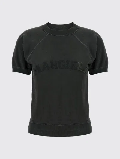 Maison Margiela Deconstructed Logo Sweatshirt With Ribbed Finish In Gray