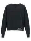 Maison Margiela Distressed Sweatshirt With Ribbed Cuffs And Hem In Blue