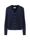 Maison Margiela Wool Blend Cardigan In Blue