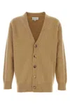 Maison Margiela Melange Cappuccino Wool Blend Cardigan In Brown