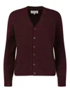 Maison Margiela Washed Wool Knit Cardigan In Burgundy