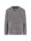 Maison Margiela Textured Knit V-neck Sweater In Shades Of Grey In Gray