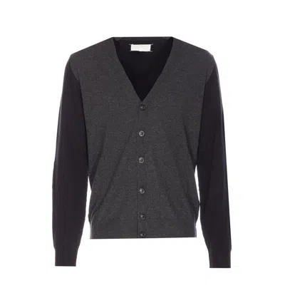 Maison Margiela V-neck Long Sleeve Cardigan With Elbow Patches In Black