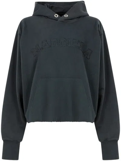 Maison Margiela Embroidered Logo Jersey Cropped Hoodie In Black