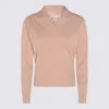 Maison Margiela Light Pink Wool Polo Shirt With Open Collar And Ribbed Edges In Multi