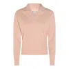 Maison Margiela Light Pink Wool Polo Shirt With Open Collar And Ribbed Edges