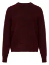 Maison Margiela Dropped Shoulder Burgundy Wool Sweater With Ribbed Details In Red