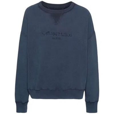 Maison Margiela Crew-neck Sweatshirt With Reverse Logo In Blue