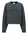 Maison Margiela Crew Neck Cropped Sweatshirt With Frayed Detailing In Grey