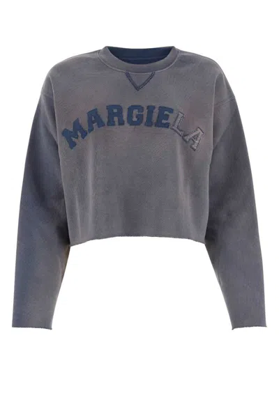Maison Margiela Logo Embroidery Cropped Sweatshirt In Blue