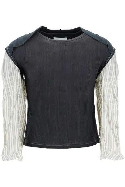 Maison Margiela Men's Decorticated Sleeve T Top In Black