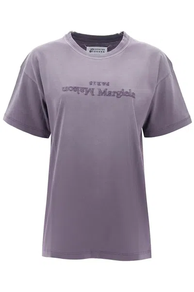 Maison Margiela T Shirt Con Ricamo Logo Inverso In Grey