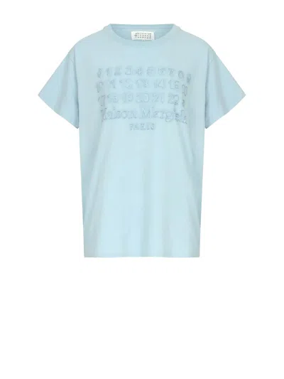 Maison Margiela Logo Print Cotton T Shirt In Blue