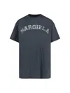 Maison Margiela Blue Crewneck T-shirt With Logo Lettering Print In Cotton Woman