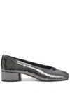 Maison Margiela Tabi Ballerina Split-toe Crinkled Glossed-leather Pumps In Grau
