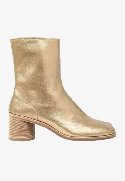 Maison Margiela Tabi 60 Laminated Leather Ankle Boots In Gold