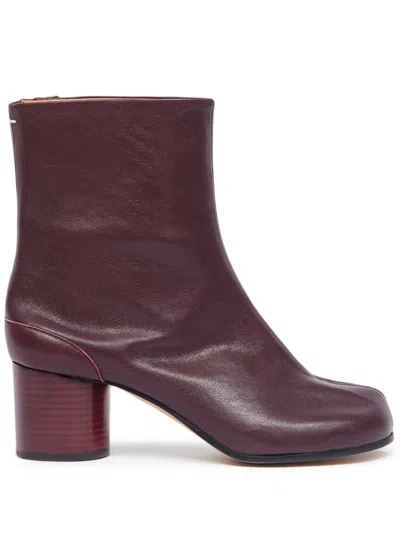 Maison Margiela Tabi 60mm Leather Ankle Boots In Red
