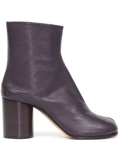 Maison Margiela Tabi 80mm Leather Ankle Boots In 紫色