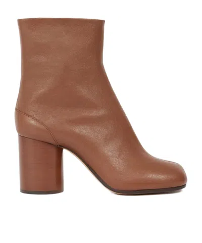 Maison Margiela Tabi 80mm Leather Ankle Boots In Brown