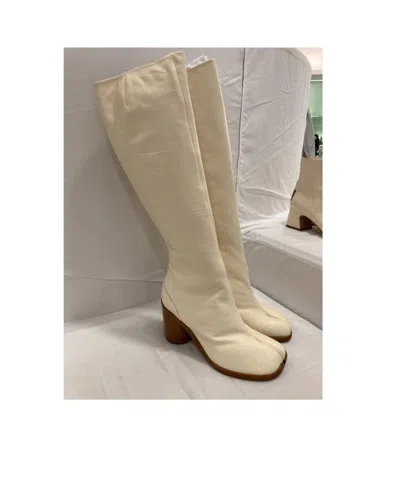 Maison Margiela Tabi 80mm Leather Boots In White