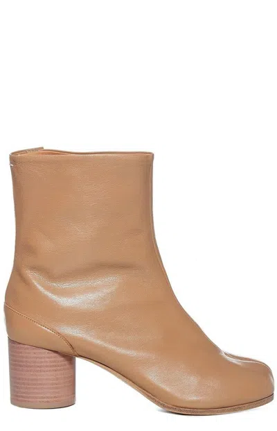 Maison Margiela Tabi 80mm Leather Ankle Boots In Beige