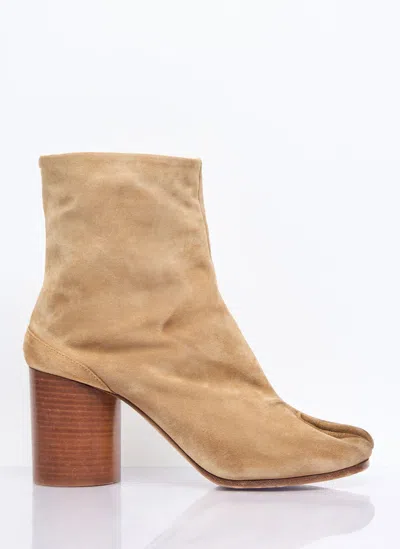 Maison Margiela Tabi 60mm Leather Ankle Boots In Cream