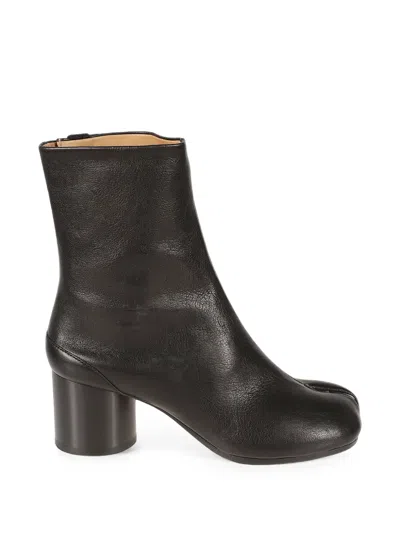 Maison Margiela Tabi Leather Ankle Boots With Iconic Cleft Toe And Block Heels In Black