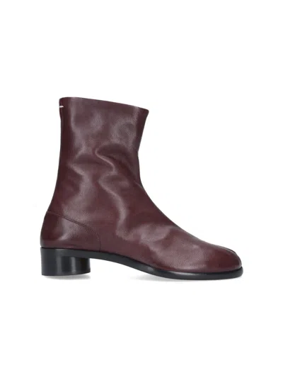 Maison Margiela Textured Ankle Boots Block Heel In Burgundy
