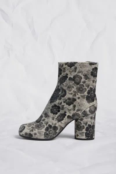 Maison Margiela Tabi Ankle Boots Crackle Flower Print Woman Gray In Multi