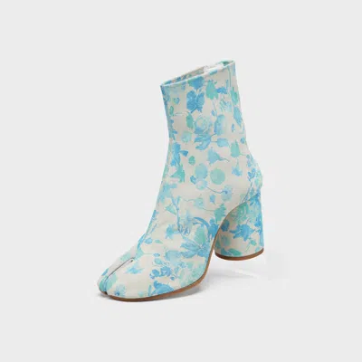 Maison Margiela Tabi Split-toe Floral-print Suede Ankle Boots In Blue