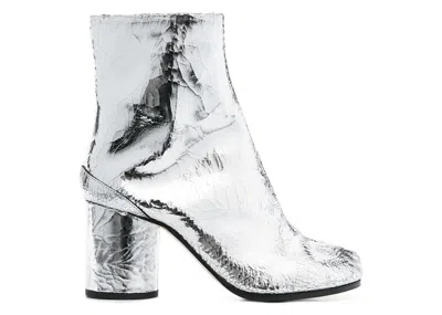 Pre-owned Maison Margiela Tabi Ankle Heel Boot Cracked Metallic (women's) Sneakers In Silver