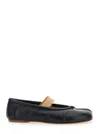 Maison Margiela Black Leather Flats With Elegant Elastic Strap In Black