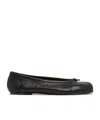 Maison Margiela Black Leather Flats With Unique Split Toe And Bow Accent In Black