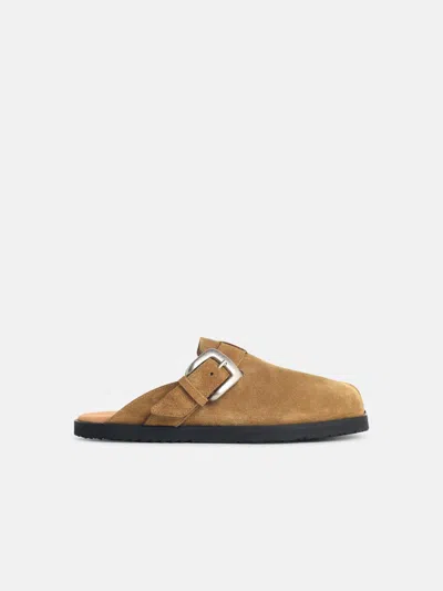 Maison Margiela Tabi Suede Open Back Sandals Rubber Sole In Brown