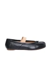Maison Margiela Black Leather Flats With Elegant Elastic Strap In Black
