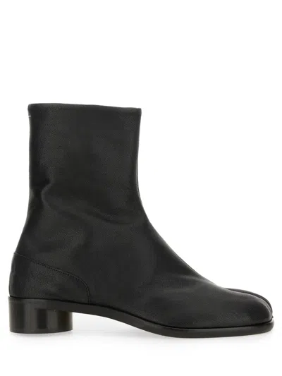 Maison Margiela Leather Block Heel Ankle Boots With Tabi Toe In Black