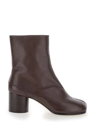 Maison Margiela 'tabi' Brown Ankle Boots With Pre-shaped Toe In Leather Woman