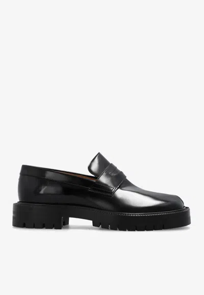 Maison Margiela Tabi Leather Loafers In Black