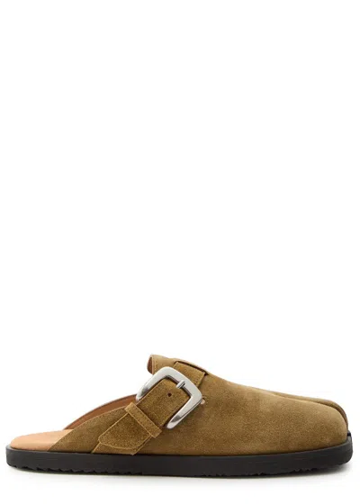 Maison Margiela Tabi Buckle Suede Mules In Camel